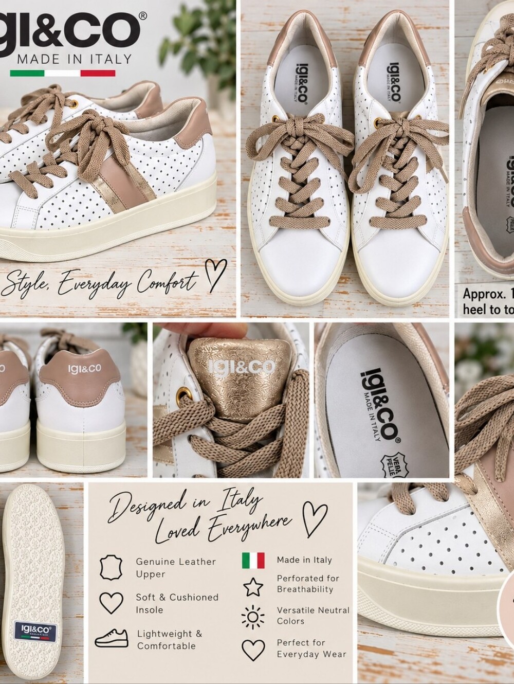 White Leather Sneakers with Taupe Accents